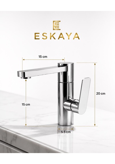 Eshom Lüx Premium Silva 360 Döner Borulu Banyo Lavabo Bataryası Çeşmesi Musluğu Krom