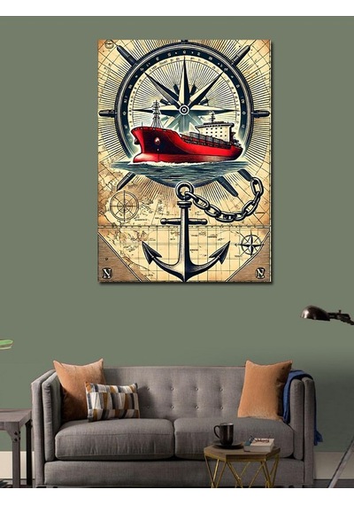 Kanvas Tablo Pusula Ve Deniz Feneri 50cmx70cm