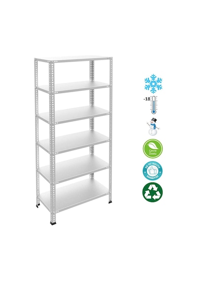 6 Katlı Paslanmaz Krom Raf - Inox Soğuk Oda Rafı, Buzhane Rafı 59x93 Cm-1.00 Mm-200 Cm Gri
