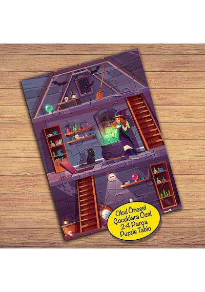 Minik Cadı Şato Evi Çocuklara Özel Puzzle Yapboz Tablo-1139