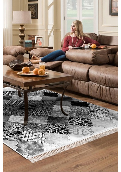 Eko Trend Djt Halı Yıkanabilir Kaymaz Taban Mu120 Patchwork gri