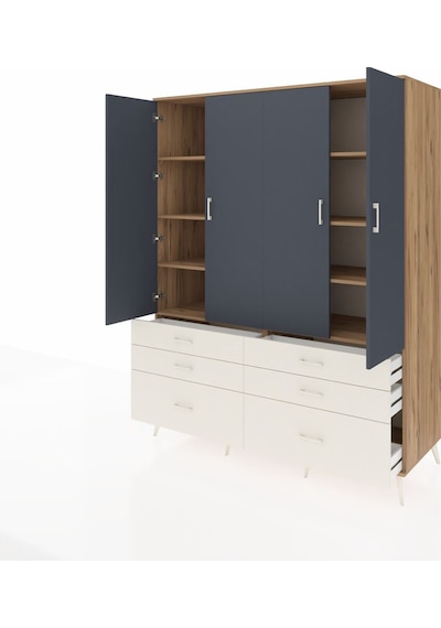 Kronos Gardrop 8 Raflı 6 Çekmeceli 4 Kapaklı 176x59x221 Çam-antrasit/aytaşı Beyaz Kronos Gardrop 8 Raflı 6 Çekmeceli 4 Kapaklı 176x59x221 Çam-antrasit/aytaşı Beyaz