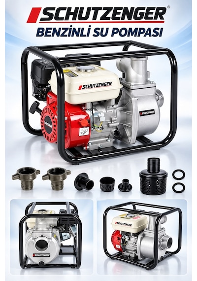 8 Hp 2 Inç Çıkışlı Benzinli Su Pompası 200 Mt Yatay Su Basar 4 Zamanlı Motor Turbo Güç Kırmızı 6011