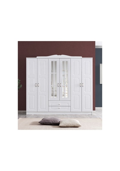 Gardırop, Country West Mdf Ön Yüzeyli 6 Kapılı Dolap, Beyaz Gardırop, Country West Mdf Ön Yüzeyli 6 Kapılı Dolap, Beyaz