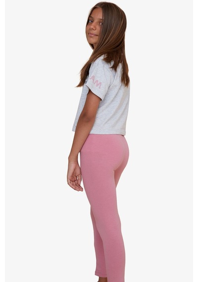 Breeze Kız Çocuk Kapri Taytlı Crop Takım Yazı Baskılı 8-12 Yaş, Açık Gri Melanj Açık Gri