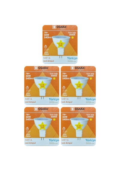 12v 7w 50w Sarı 3000k Gu5.3 Led Spot Ampul, 5 Adet Diğer