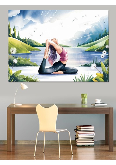 Göl Kenarında Yoga Ve Kadın Dekoratif Kanvas - Mdf Ahşap Tablo