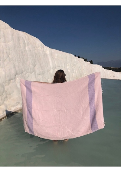 INTERZ 2'li Set Peştemal Plaj Havlusu , %100 Pamuk Mavi - Pembe