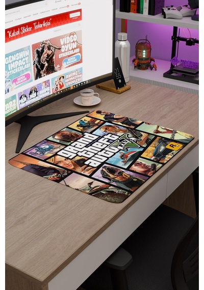 Gta 5 Kaymaz Dikişli Kauçuk Oyuncu Mousepad V2 - 48x40 Xl Gaming Mouse Pad Fare Altlığı