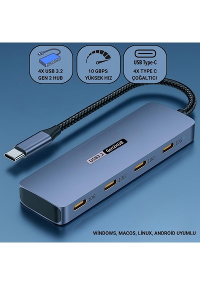 Coofbe Usb 3.2 Gen 2 Hub 10gbps 4in1 Type-c Çoğaltıcı Adaptör Usb-c Çoğaltıcı Hub Örgü Kabo Tak Kullan