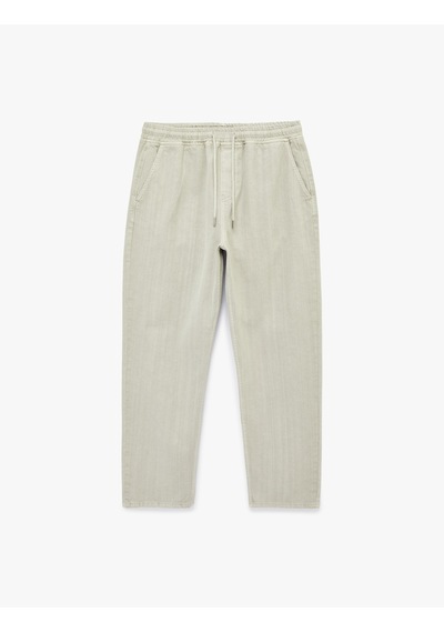 Koton Pamuklu Cepli Beli Bağcıklı Bol Oversize Jogger Jean Pantolon Taş 6sam40275nd