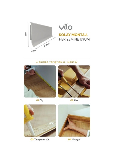 Vilo Linela 414 Gri Pvc Süpürgelik 2m Usta Gerektirmeyen Montaj - Suya Ve Neme Dayanıklı