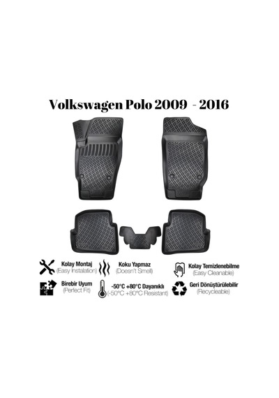 Volkswagen Polo 2009 2010 2011 2012 2013 2014 2015 2016 İle Uyumlu Araca Özel 3d Havuzlu Paspas Takımı A+ Kalite 1 Adet