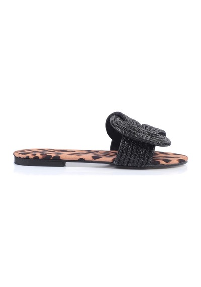 Shoetek Anwen Kadın Terlik Geçmeli Banlı Taşlı Siyah/leopar LEOPAR Kahverengi