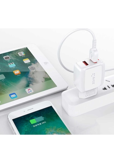 Vest Serisi V2 Type-C 2 In 1 2.4A Hızlı Şarj Seti-Beyaz