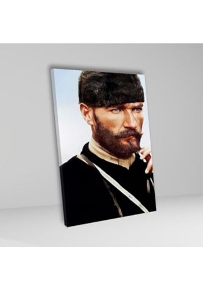 Tekli Dikey Kanvas Duvar Tablosu Yan Açı Kalpaklı Atatürk, 30 X 40 -