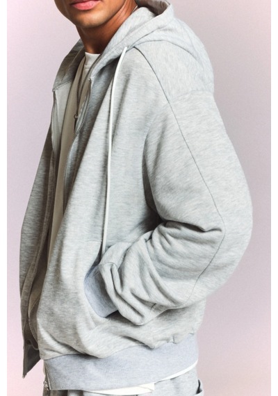 Tarz Cool Erkek 3 İplik Şardonlu Regular Fermuarlı Kapüşonlu Sweatshirt Kalın Kışlık Hoodie Gri