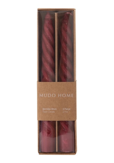 Mudo Home 2li Burgulu Şamdan Mum Bordo 18cm 1484674