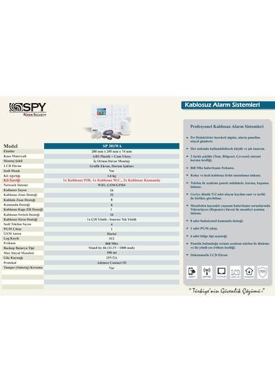 Spy Sp-301Wa Wıfı / Gsm / Gprs Destekli Kablosuz Alarm Seti