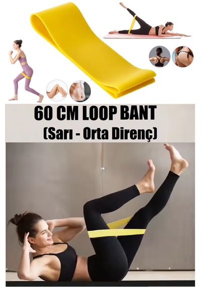 2'li Set Direnç Bandı 60 Cm X-hafif - Orta Pilates Egzersiz Yoga - Mini Loop Band Sarı - Yeşil