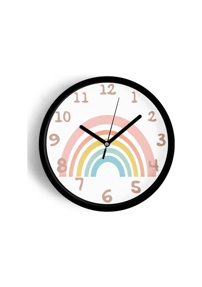 Pastel Gökkuşağı Modern Tasarım Çocuk Odası Duvar Saati - 25cm - Önü Camlı Siyah Kasa-jh0495 Siyah
