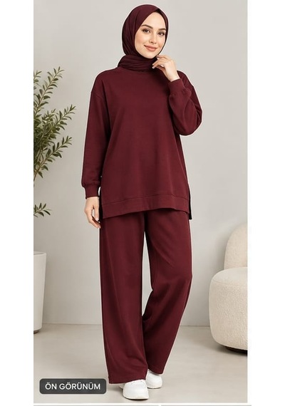 Çımalı İkili Tesettür Takım Bordo