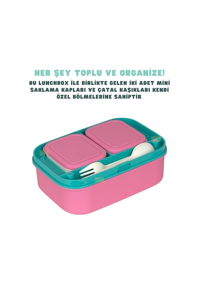 Bento 1750ml Lunchbox Tek Katlı 2 Bölmeli Pp Plastik Sefer Tası Yemek Kutusu Pembe Çok Renkli