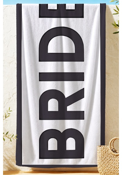 Bride Yazı Siyah Beyaz Plaj Havlusu - Minimalist Tipografik Tasarım Hızlı Kuruyan Mikrofiber Havlu Sisli Karamel