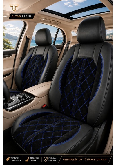 Opel Astra H 2004-2013 Uyumlu Altar Serisi Tay Tüyü Oto Koltuk Kılıfı Siyah Mavi