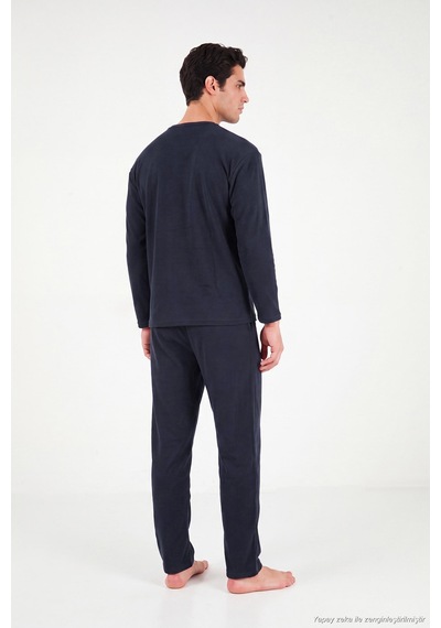 Buratti Yumuşak Dokulu Minimal Nakışlı Uzun Kollu Pijama Takımı Erkek Pijama Takımı 6575009 Lacivert