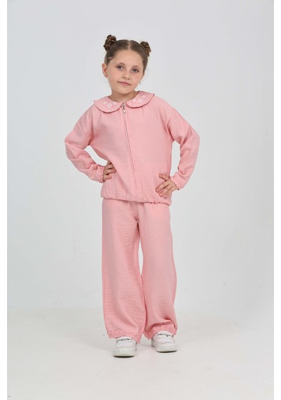 Toontoy Kids Toontoy Kız Çocuk Yaka Nakışlı Eşofman Takım Açık Pembe