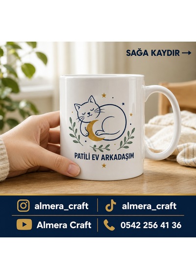 Kişiye Özel Kedi Kupası Patili Ev Arkadaşım Porselen Bardak