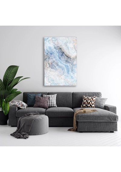 Mavi Beyaz Mermer Cam Tablo Dikey 50x70 Cm