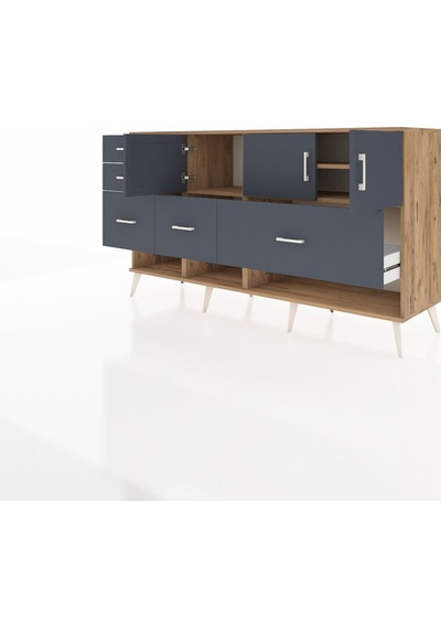 Kronos Konsol 3 Raflı 5 Çekmeceli 3 Kapaklı 176x59x99 Çam-antrasi Çam-antrasit