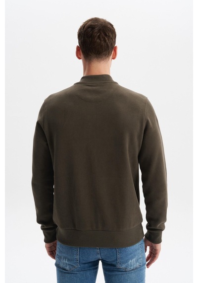 AR-MA Arma Erkek Slim Fit Selanik Kumaş Tam Fermuar Fleto Cepli Kapüşonsuz Kolej Yaka Sweatshirt K30324698302 Haki