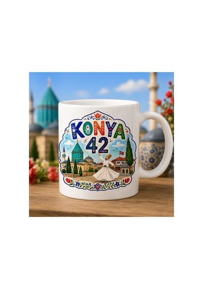 Konya Temalı Kupa Bardak Pop Art Şehir Çizimi Desen 11 Beyaz Beyaz