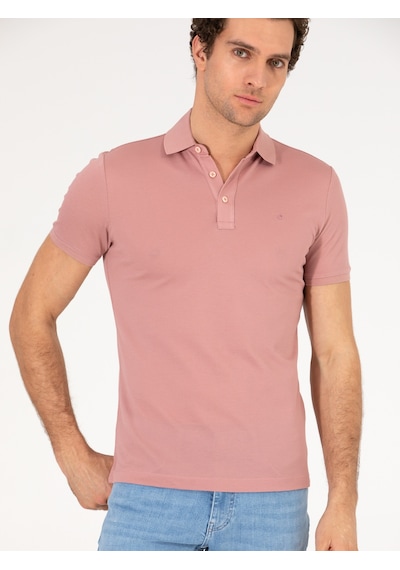 Pudra Polo Yaka Slim Fit Basic Merserize T-shirt Pembe