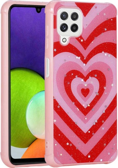 Galaxy A22 4g Kılıf Simli Desenli Kamera Korumalı Parlak Zore Popy Kapak Kalp