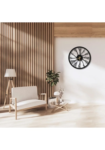 Metal Duvar Saati Doğa Tasarımlı Dekoratif Saat Siyah-58 X 58