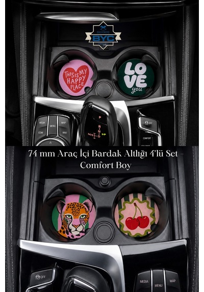74 Mm Araç İçi Bardak Altlığı 4 Lü Set Comfort Boy Çok Renkli