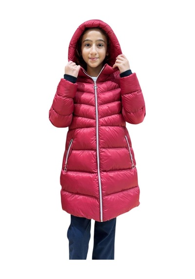 Kız Çocuk Kapüşonlu Kışlık Şişme Mont 51338 Kırmızı