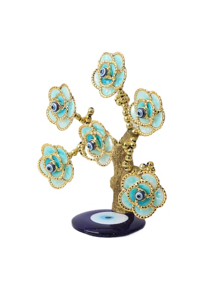 Feng Shui Nazar Boncuğu Çiçeği Hayat Ağacı Biblo Servet Çakra Şans Ağacı Mavi Göz Gül Ağacı 15 Cm. 44630224