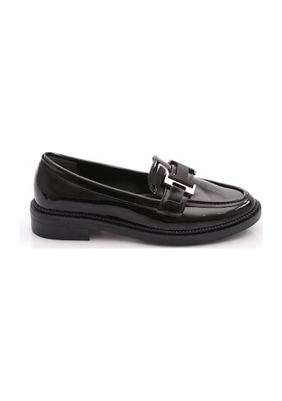 Dgn 2623004 Kadın Tokalı Loafer Ayakkabı Siyah Rugan