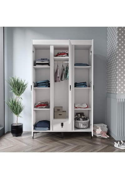 Afilli Rose 3 Kapaklı Tek Çekmeceli Dolap Beyaz