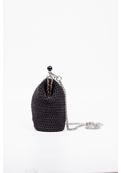 Fabric Craft Bag Omuz Çanta Floş İplik Metal Askılı Siyah - Gümüş
