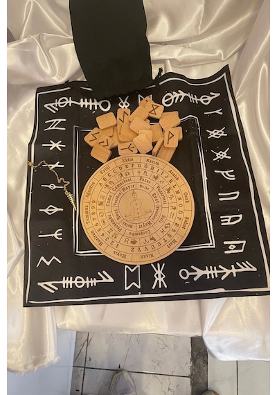 Rune Semboli Taşları Run Taşları Örtüsü Pandül Tahtası Pirinç Pandül Sunak Nordic Runes Sarkaç Seti