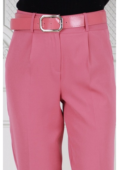 Sevitli Beli Kemerli Kalem Pantolon-pembe-3713-pembe Pembe