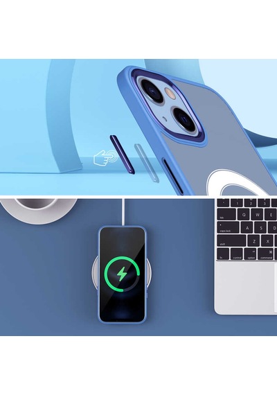 Apple iPhone Uyumlu 13 Kılıf Magsafe Şeffaf Arka Yüz Kamera Yükseltili Silikon Pazarplus Derin Mor