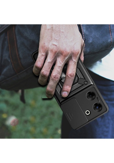 Noktaks - Tecno Camon 20 Pro 5g Uyumlu - Kılıf Magnetik Standlı Kamera Korumalı Sürgülü Vega Kapak - Mavi