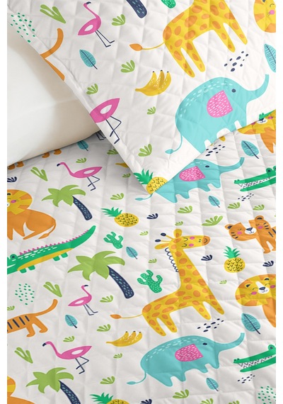 Evimde Bambaşka Safari Hayvanlı Çocuk Odası Tek Kişilik Pike Takımı-renkli Tropikal 160x220 CM Kapitone Yatak Örtüsü Evimde Bambaşka Safari Hayvanlı Çocuk Odası Tek Kişilik Pike Takımı-renkli Tropikal 160x220 CM Kapitone Yatak Örtüsü